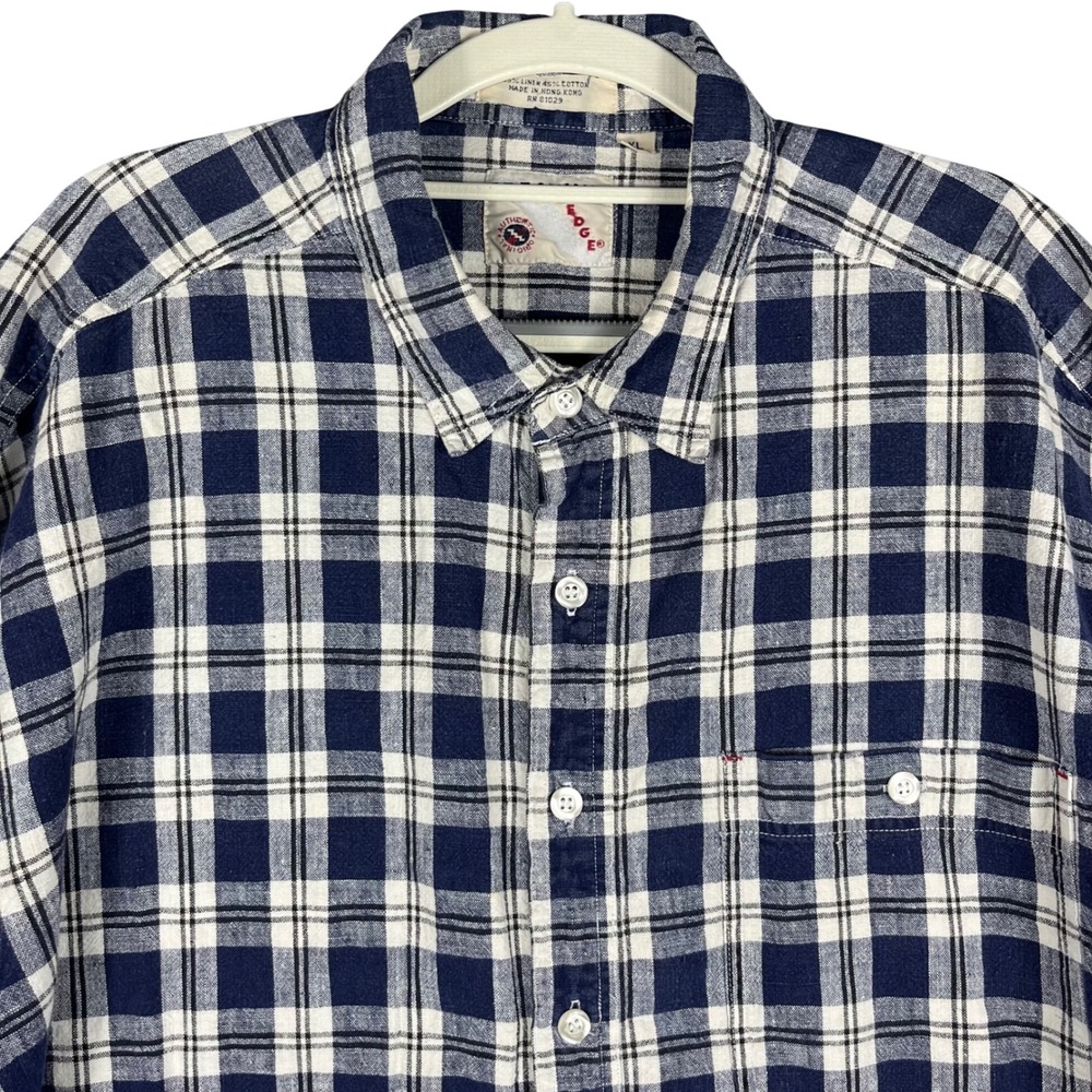 Vintage Creative Edge Button Up Shirt Mens XL Blue White Plaid Linen Cotton - Picture 1 of 8